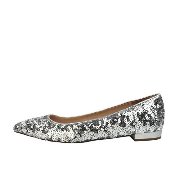 J.Crew Womens Silver Sequin Pointed Toe Slip On Flats Shoes Size 9 - Picture 1 of 7
